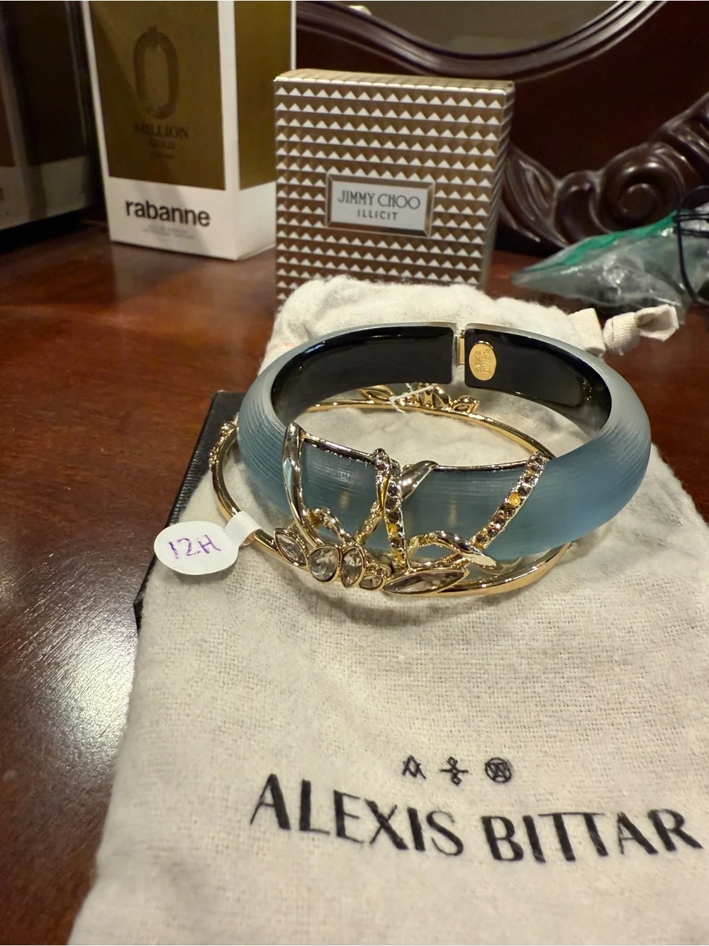 Alexis Bittar Gold and Blue Resin Crystal-Embellished Bangle Set